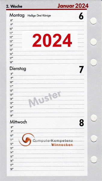 bsb Kalendarium 2024 1Wo.=2Seiten handelsübliche Lochung 9,5x16,9 A6