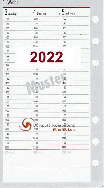 bsb Kalendarium 2022 1Wo.=2S. vertikal Spalten 9,5x16,9 A6 bsb Kompakt