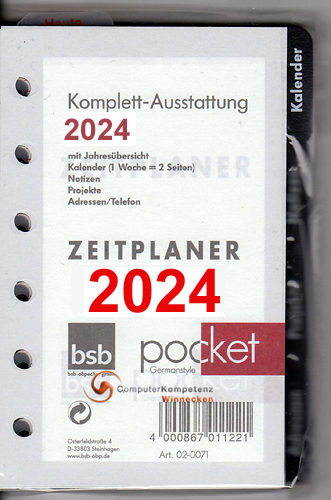 bsb A7 Komplettausstattung 2024 1Woche=2Seiten 7,8x12,8cm Kalender Einlage 2024