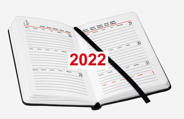 V-book Buchkalender 2022 1Wo.=2S. A6 bordeaux rot bsb-obpacher