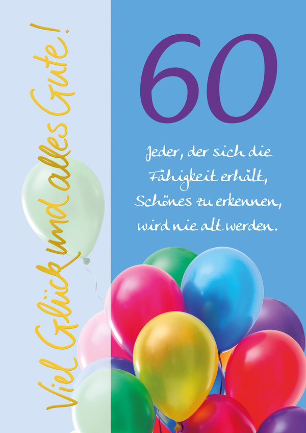 Geburtstagskarte A4 - Karte zum 60. Geburtstag mit Luftballons