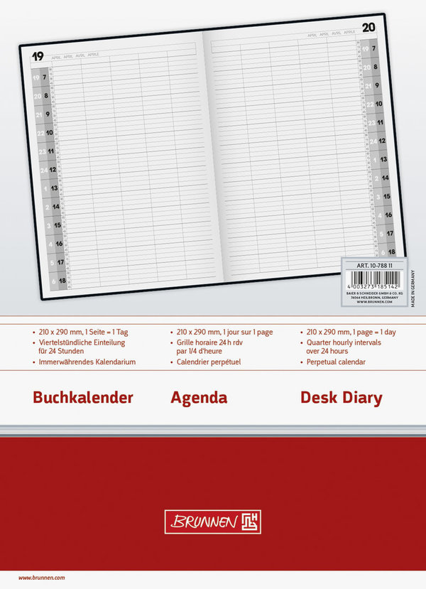 Brunnen Buchkalender Agenda24 1T=1S A4 10-78811 Dienstleistungskalender undatiert/zeitlos