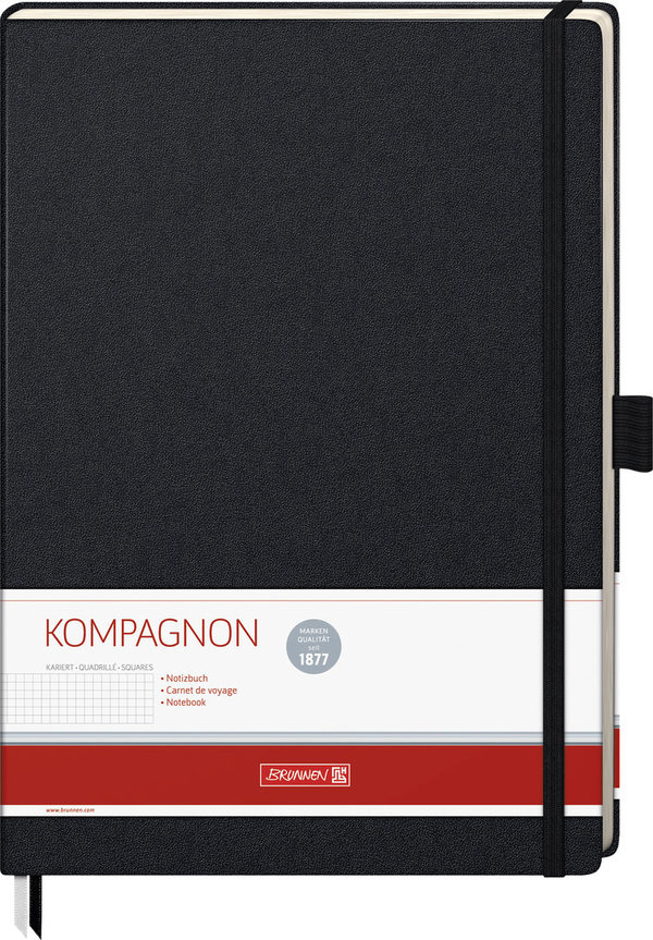 Brunnen Notizbuch DIN A4 Kompagnon Klassik Stiftschlaufe Gummizug Hardcover kariert