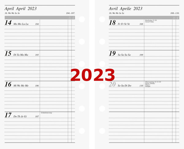 Rido Kalendarium 2023 1Wo=2S. Multilochung 7,6x12,7 Kalender 2023 Timer-Einlage
