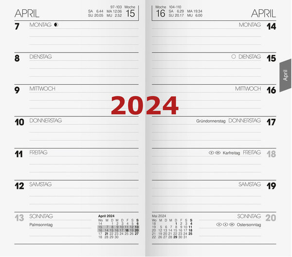 Brunnen Kalender 2024 Einlage 1Wo=1S. Taschenkalender 2023 9x15cm 10-75800004