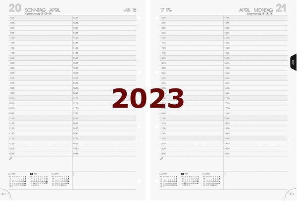 Brunnen Kalender 2023 Ringbuch-Einlage A4 1Tag=1S viertelstündlich Timereinlage
