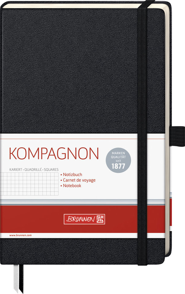 Brunnen Notizbuch 12,5x19,5cm Kompagnon Klassik Stiftschlaufe Gummizug Hardcover kariert