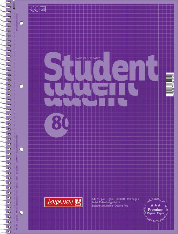 5x Brunnen Collegeblock A4 Premium Student liniert mit Randlinien Lineatur 28 volett