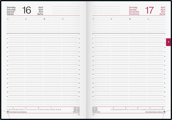 Buchkalender 2022 Rido Conform Tageskalender A4 Viertelstundentakt 4 Bereiche