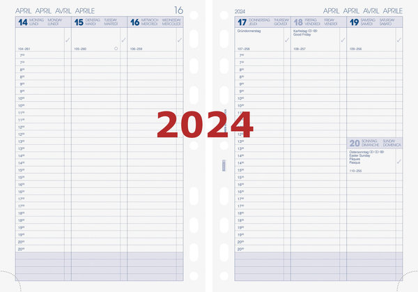 Brunnen A5 Kalendarium 2024 1Wo=2Sei Spalten A5 inklusive  Jahresübersicht 2024 10-79101004