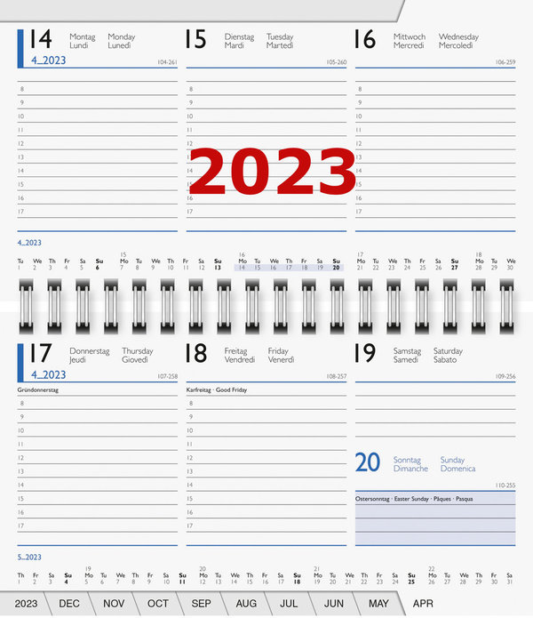 Taschenkalender 2023 Einlage Kalender 9x15cm Spiralbindung QUERFORMAT 10-75501