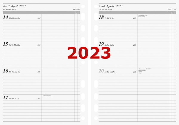 Rido A5 Kalendarium 2023 1Woche=2Seiten Timer-Einlage 2023 Multilochung