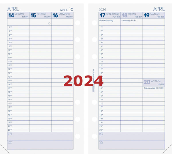 Brunnen Filius Kalendarium 2024 1Wo.=2S. A6 in Spalten Kalender 2024 inkl. Leporello Jahresübersicht