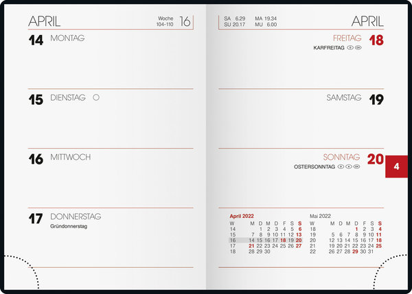 Brunnen Kalender 2023 Taschenkalender 7,2x10,2cm schwarz Ziergoldrand Mod. 713