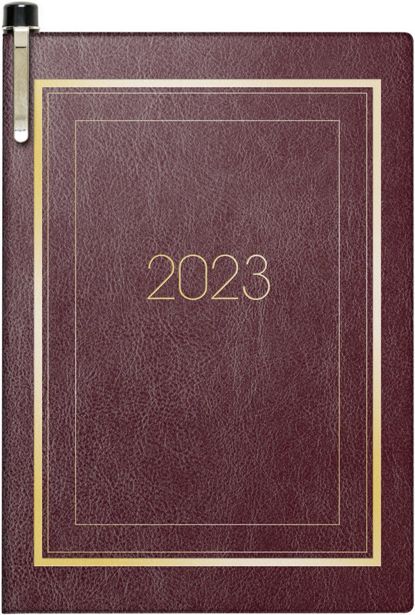 Brunnen Kalender 2023 Taschenkalender 7,2x10,2cm bordeaux Ziergoldrand Mod. 713