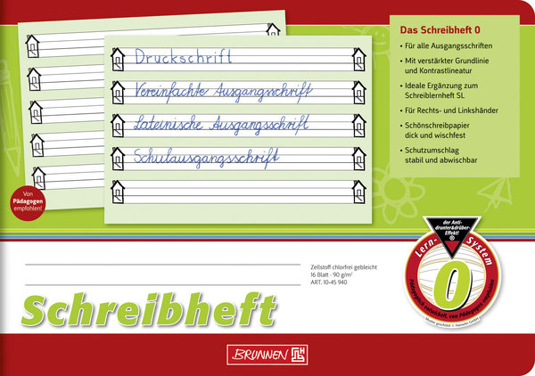 Brunnen Schreibheft A5 quer Lineatur 0 Schreiblernheft 10-45940