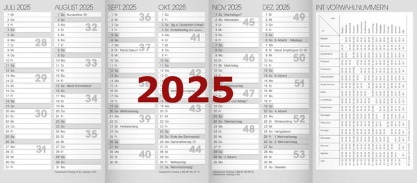 Taschenkalender Ersatzkalendarium 2025 Jahresüberblick Monatsüberblick Kalender 10-70010005